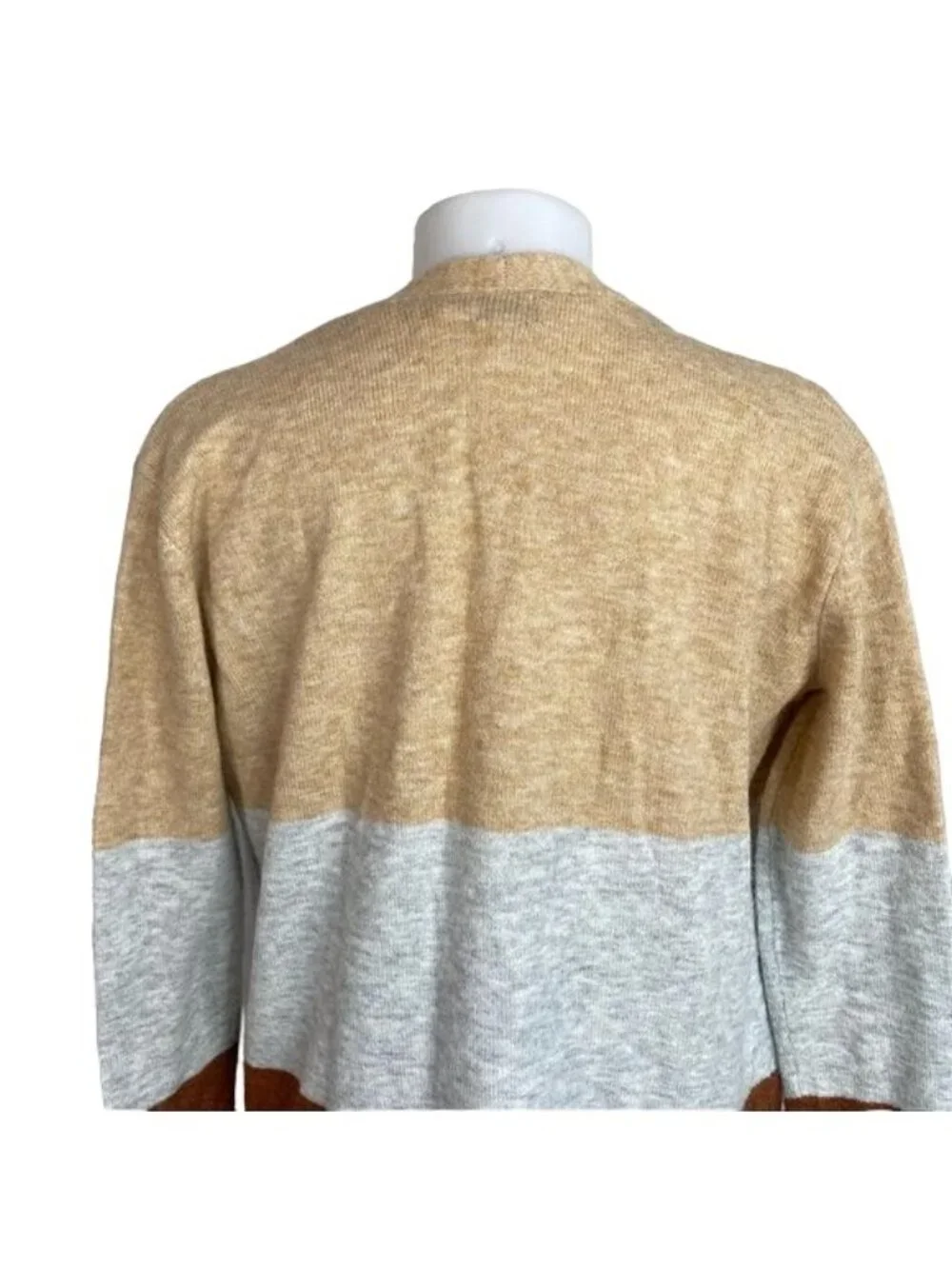 A New Day Colorblock Open Front Cardigan XS Beige Gray Brown Pockets Lightweight - Picture 8 of 10
